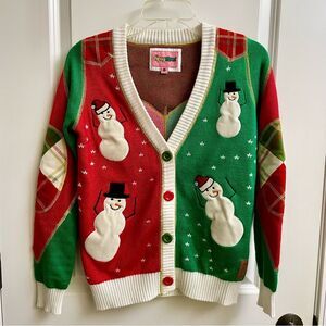 Tipsy Elves Red and Green Snowman Cardigan